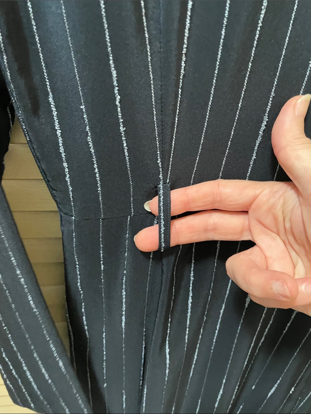Striped Navy Button-Front Long Sleeve Midi Dress - Picture 4 of 4
